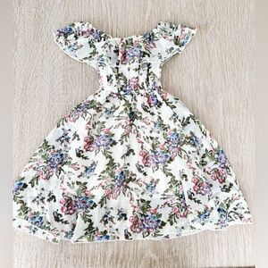 Baileys Blossoms White Floral Off-Shoulder Kids Dress with Ruffle